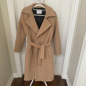 Sandro Paris Camel Mohair Coat Belted Designer Coat
